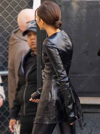 Jimmy Kimmel Live Zendaya The Attico SS24 Black Long Leather Jacket