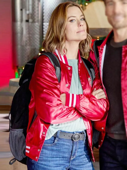 Jingle Bell Run 2024 Ashley Williams Red Bomber Jacket
