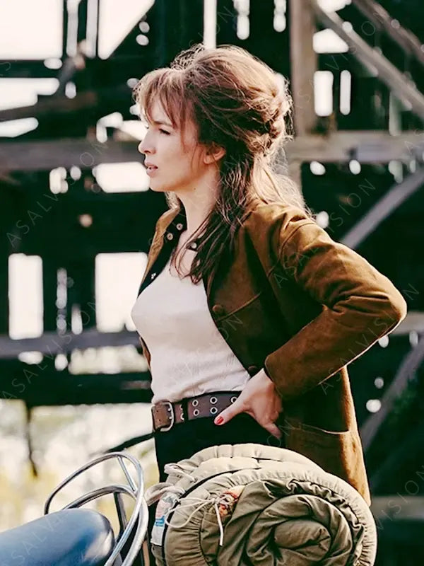 Jodie Comer Movie The Bikeriders Kathy Brown Suede Leather Jacket