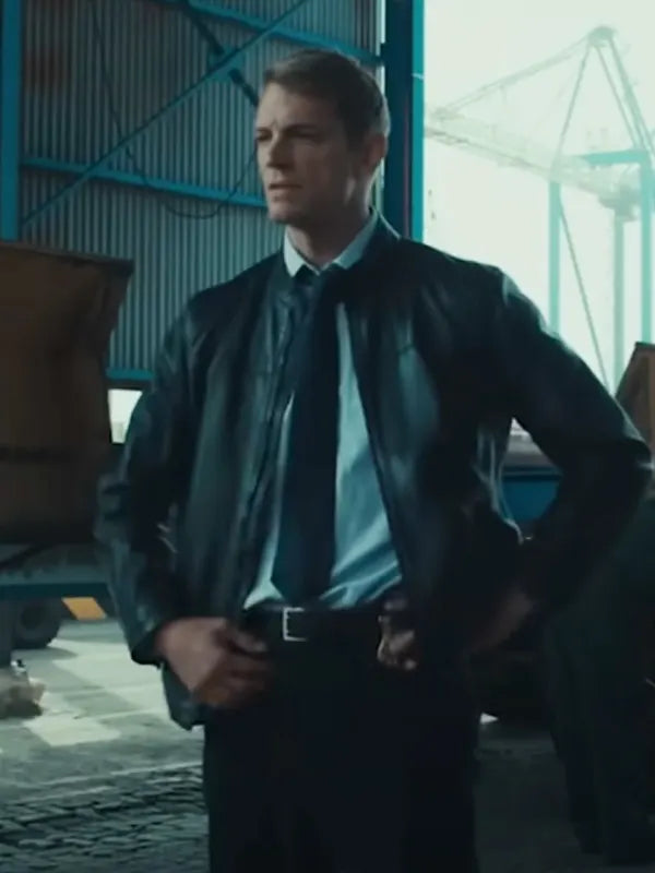 Joel Kinnaman Movie The Silent Hour 2024 Frank Shaw Black Leather Jacket