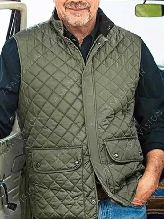 John Dutton Yellowstone Kevin Costner  Quilted Green Vest