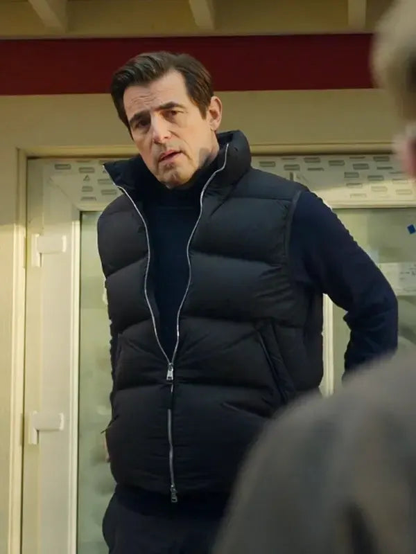 John Paul Williams Bad Sisters S01 Claes Bang Black Puffer Vest