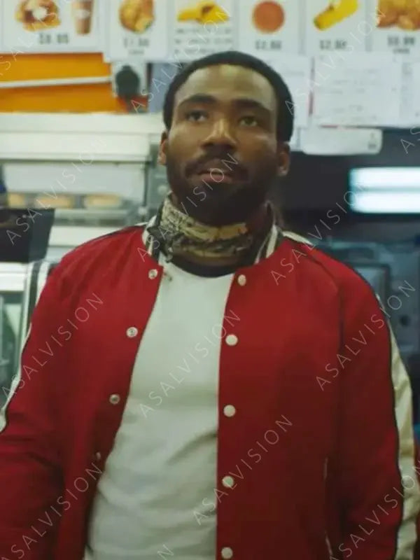 John Smith Mr. And Mrs. Smith S01 Donald Glover Red Varsity Bomber Jacket