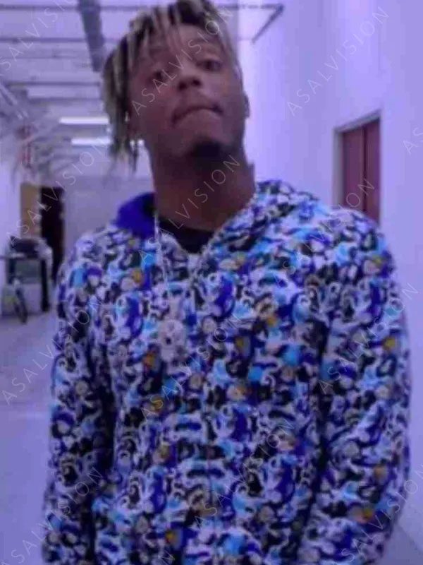 Juice Wrld Bape Armed & Dan­ger­ous Blue Fleece Hood­ie