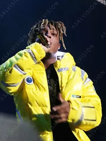 Juice Wrld Yellow Hooded Puffer Jacket