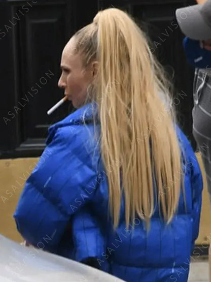 Juno Temple Ted Lasso Keeley Jones Puffer Blue Jacket