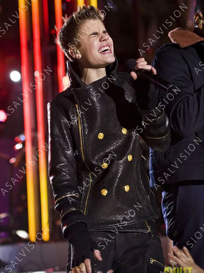 Justin Bieber Double Breasted Black Leather Jacket
