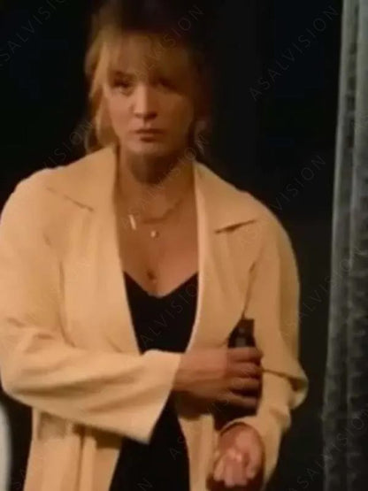 Kaley Cuoco Role Play 2024 Emma Brackett White Wool Coat
