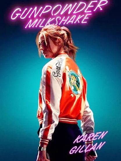 Karen Gillan Gunpowder Milkshake Eva Orange Bomber Varsity Jacket