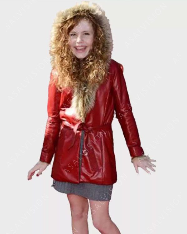 Kate Pierce The Christmas Chronicles 2 Red Leather Coat with Fur Hood