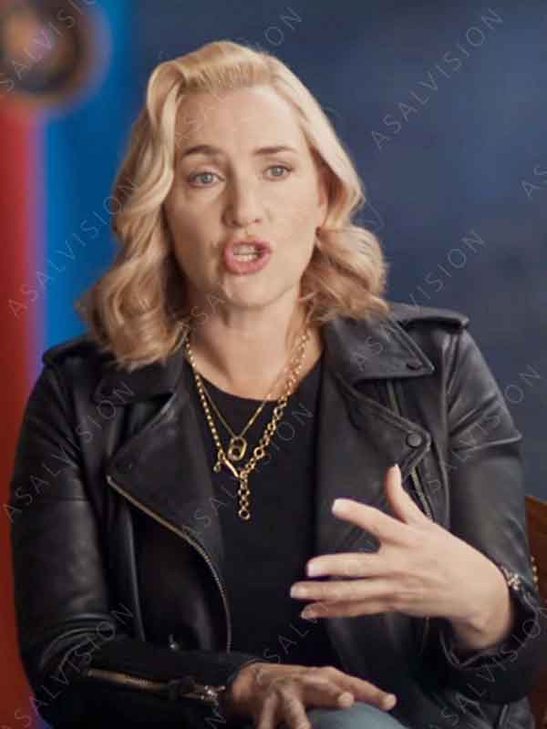 Kate Winslet TV Series The Regime Chancellor Elena Vernham Black Leather Jacket