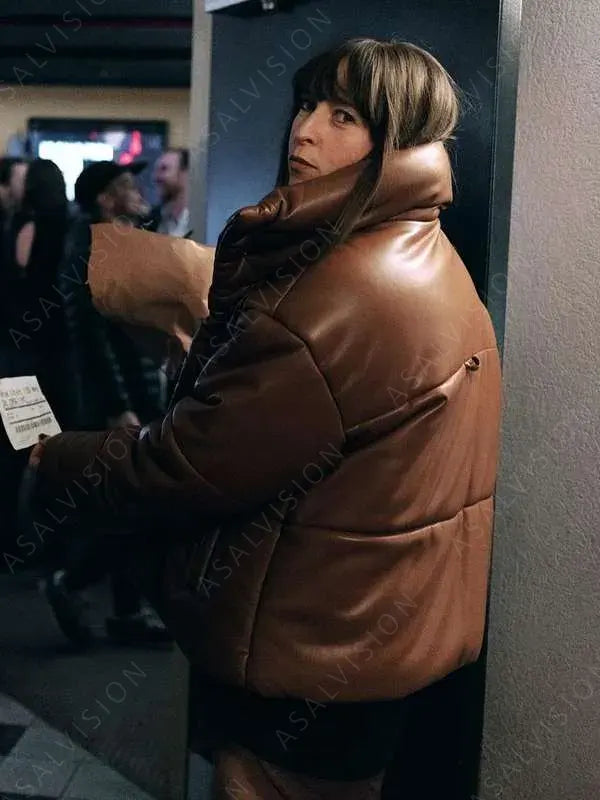 Katie Burrell Brown Leather Puffer Jacket
