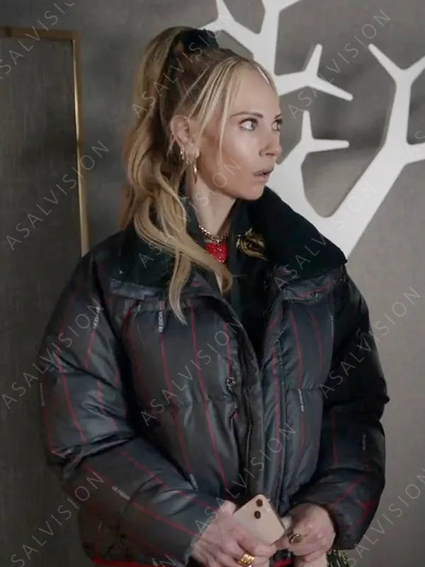 Keeley Jones Ted Lasso S03 Juno Temple Black Puffer Stripes Jacket