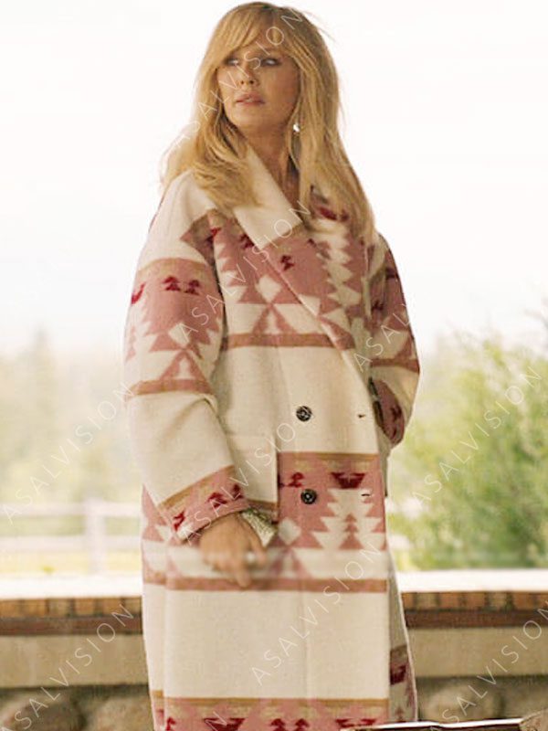 Kelly Reilly Yellowstone S05 Beth Dutton Pink Navajo Printed Coat