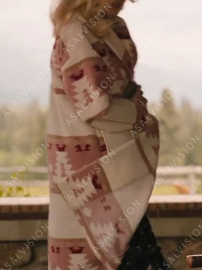 Kelly Reilly Yellowstone S05 Pink Printed Wool Coat
