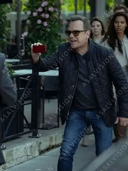 Kiefer Sutherland TV Series Rabbit Hole 2023 John Weir Black Quilted Jacket