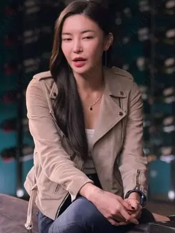 Kim Yoon-ji Lift 2024 Mi-Sun Beige Biker Suede Leather Jacket
