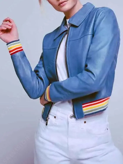 Kristen Bouchard TV Series Evil Katja Herbers Bomber Blue Leather Jacket