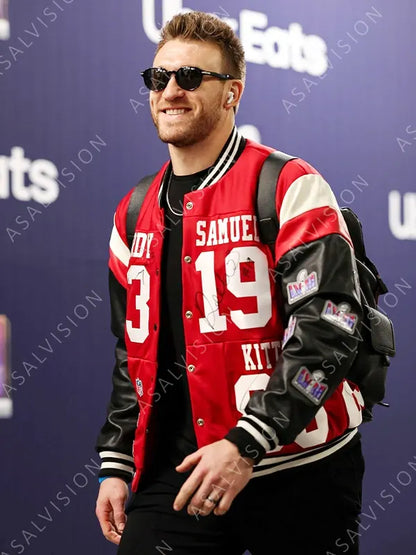 Kristin Juszczyk Super Bowl LVIII 49ers Kyle Juszczyk Black And Red Bomber Jacket