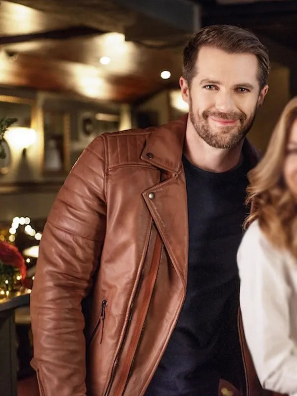 Kyle Pryor Christmas At Plumhill Manor 2024 Alfie Bailey Brown Biker Leather Jacket
