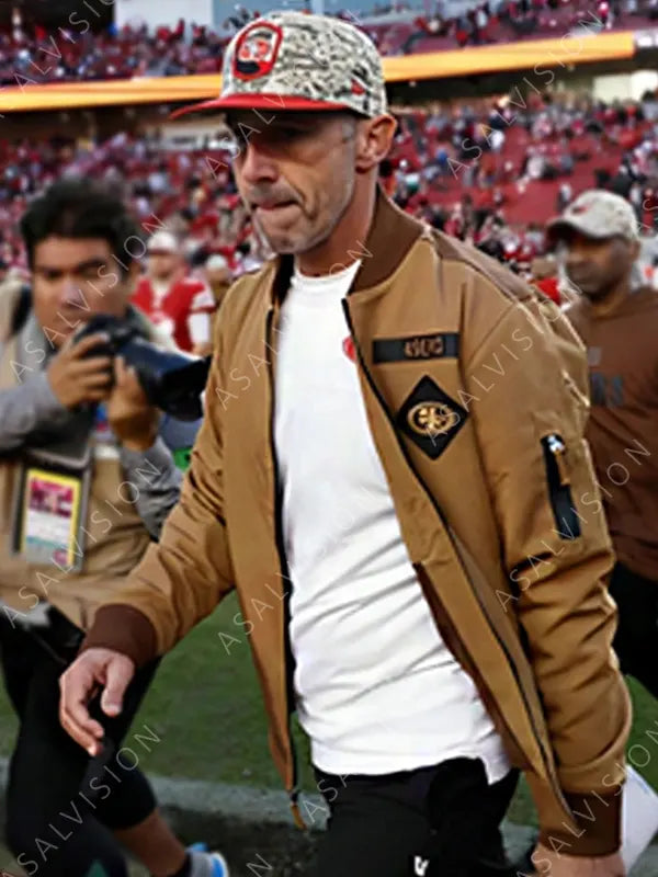 Kyle Shanahan 49ers Salute To Service Brown Bomber Jacket