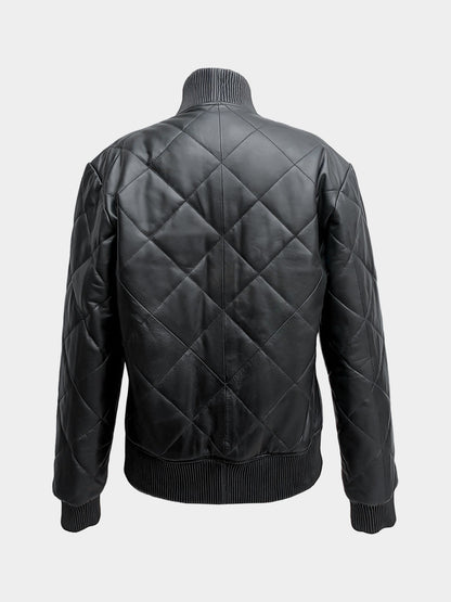 Ladies Handmade Diamond Quilted Leather Bomber Jacket