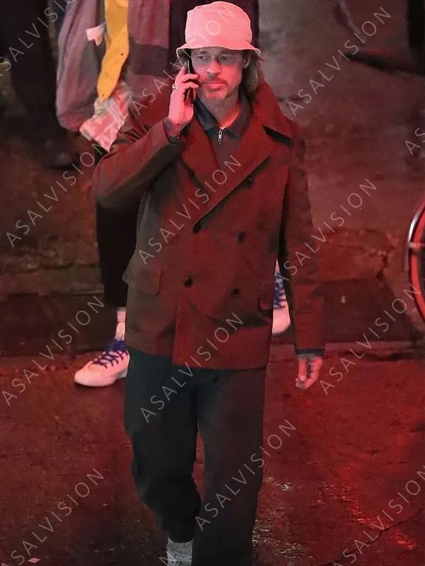 Ladybug Bullet Train 2022 Brad Pitt Brown Double-Breasted Coat