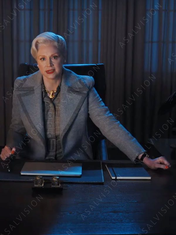Larissa Weems Gwendoline Christie Wednesday 2022 Grey Trench Wool Coat