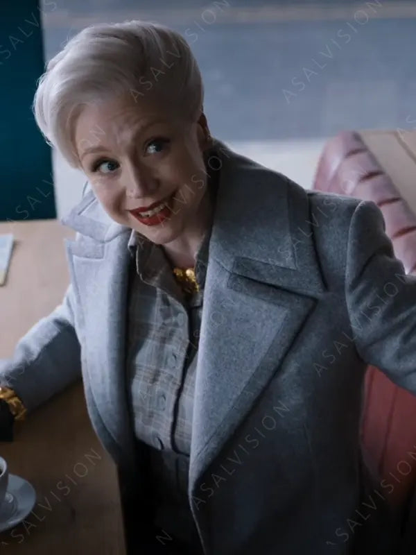 Larissa Weems Wednesday 2022 Gwendoline Christie Grey Trench Coat