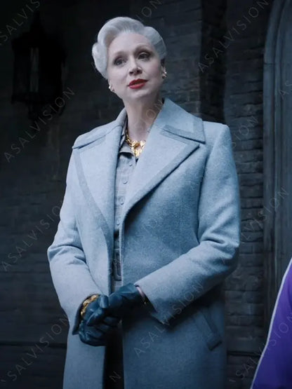 Larissa Weems Wednesday 2022 Gwendoline Christie Grey Trench Wool Coat