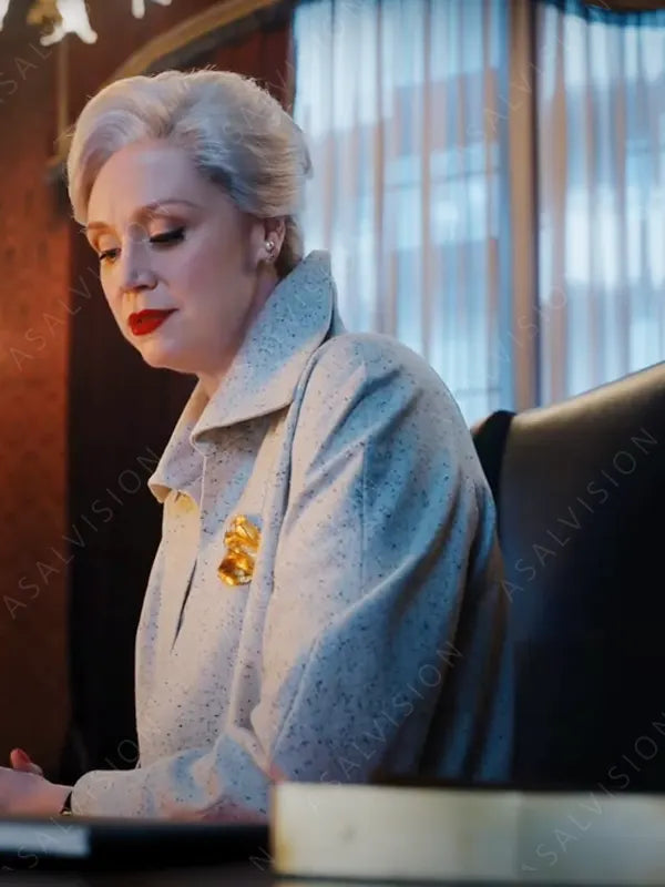 Larissa Weems  Wednesday Gwendoline Christie Off-White Printed Jacket For Women's