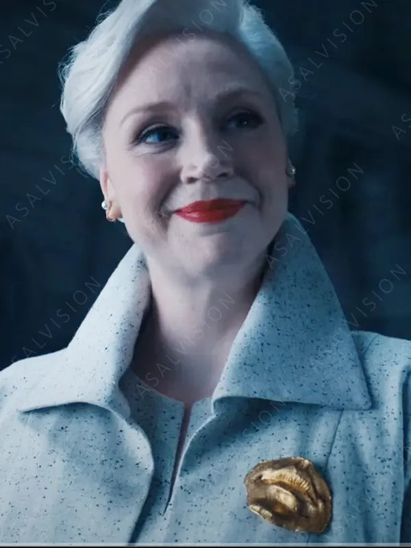 Larissa Weems  Wednesday Gwendoline Christie Off-White Printed Jacket