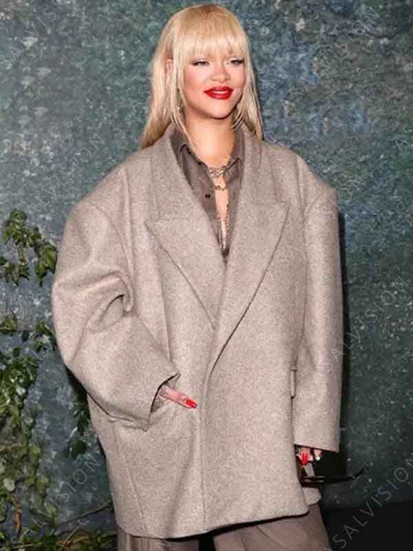 Launch Party 2024 Rihanna Oversized Grey Coat