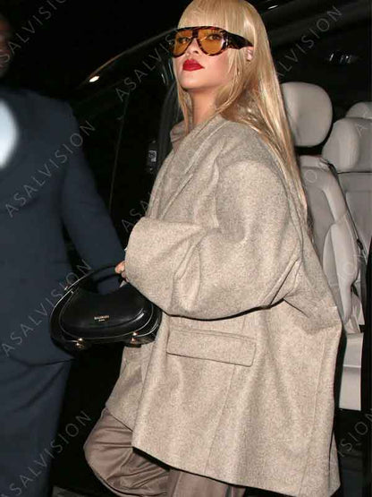 Launch Party 2024 Rihanna Oversized Grey Wool Coat