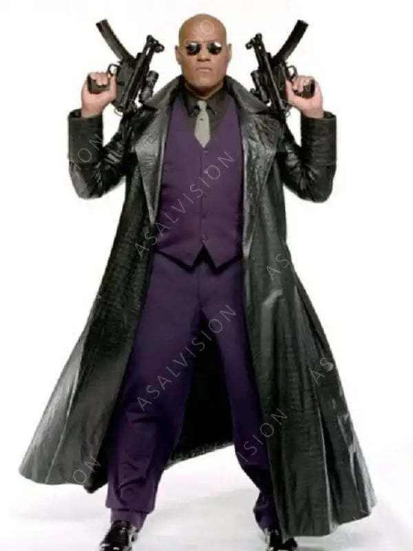 Laurence Fishburne Black Leather Trench Coat