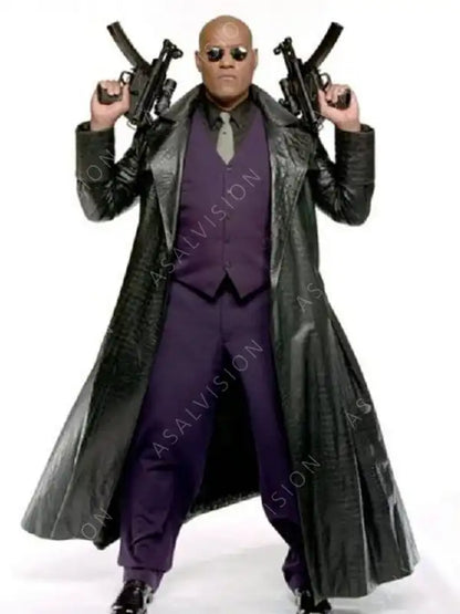 Laurence Fishburne Black Leather Trench Coat