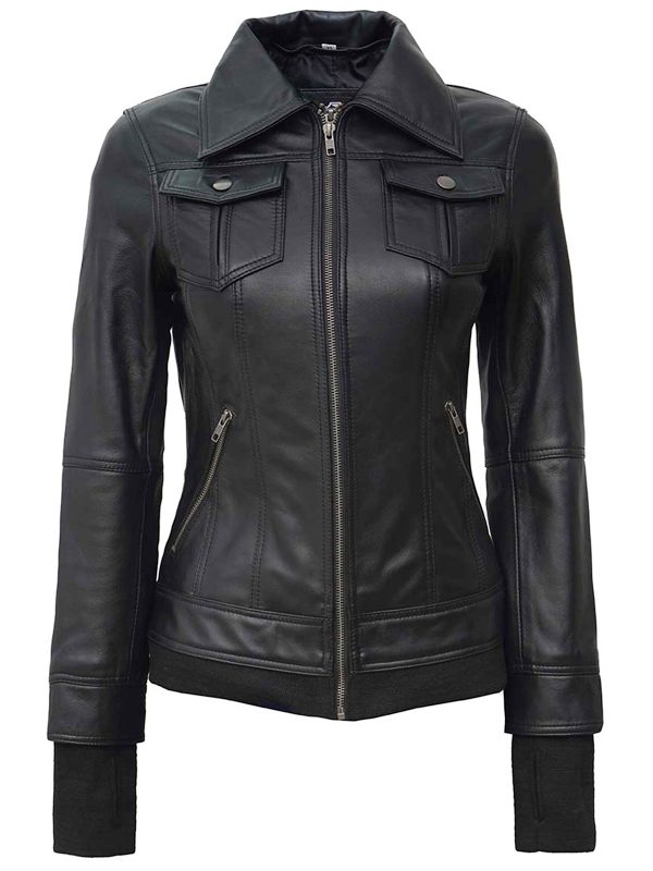Leather Jacket In Black Color For Women's