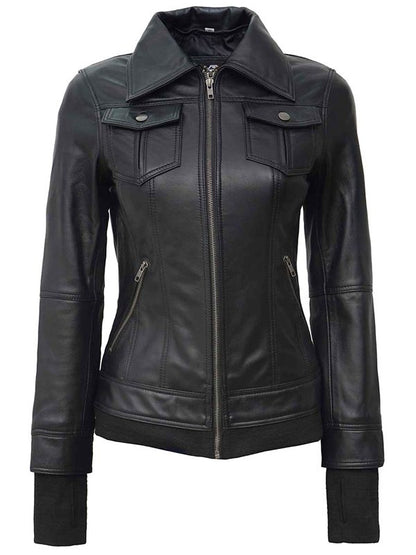 Leather Jacket In Black Color For Women's
