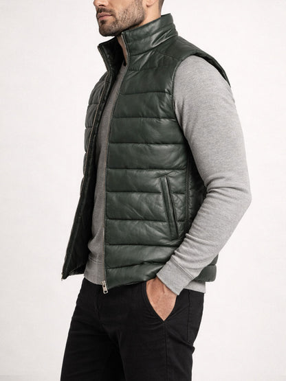 Green Leather Puffer Vest