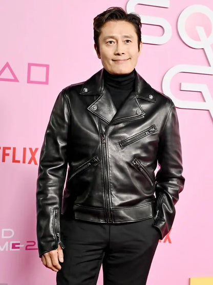 Lee Byung-hun Squid Game S02 Front Man Black Leather Jacket