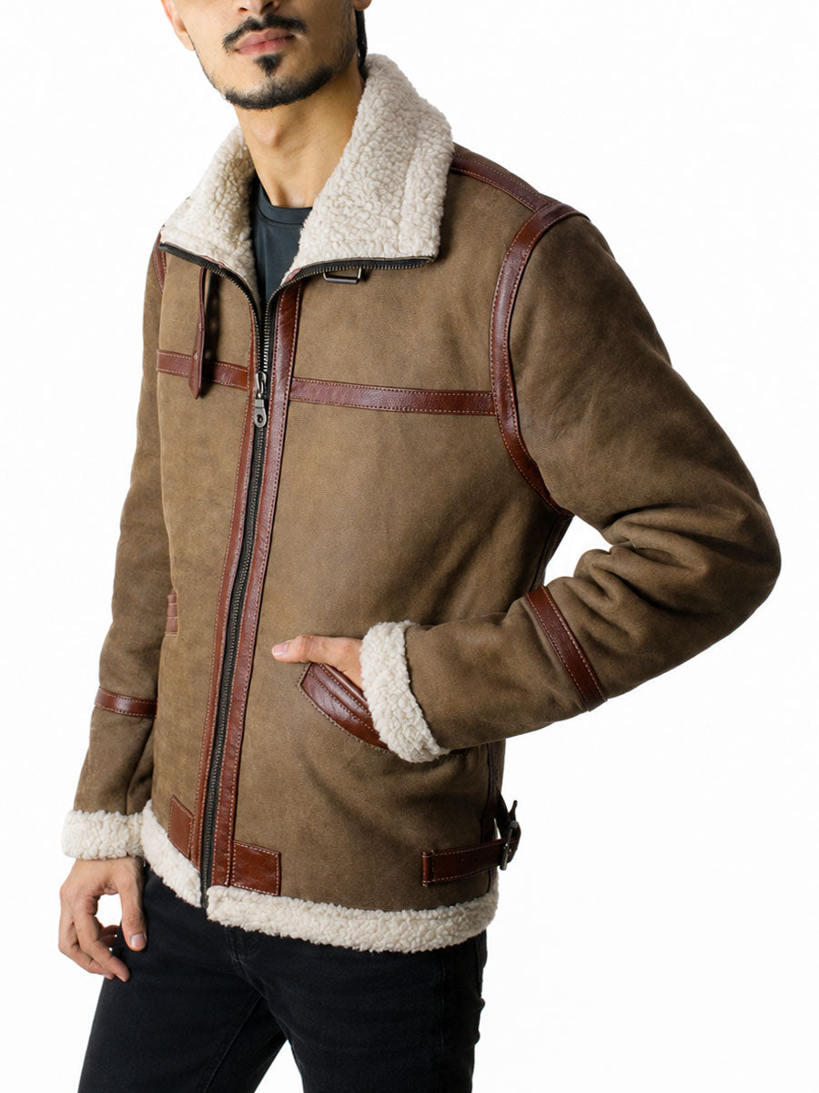 Leon Kennedy Brown Shearling Leather Resident Evil 4 Jacket