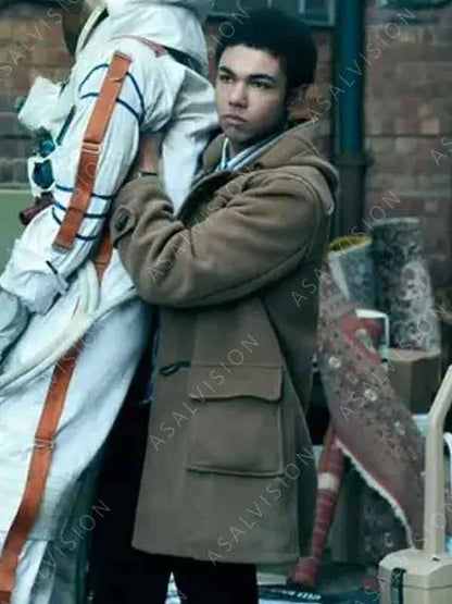 Levi Brown TV Series This Town 2024 Dante Williams Hooded Wool Duffle Coat