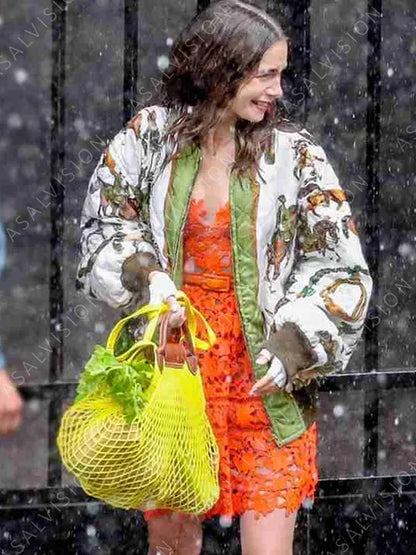 Lilly Collins Horse Bomber Jacket