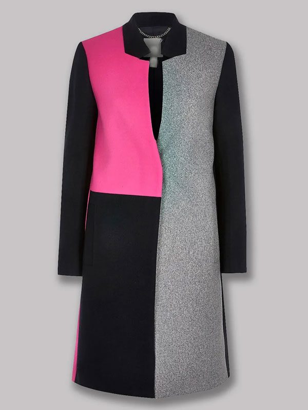 Lily Collin TV Series Emily in Paris Emily Cooper Color Block Wool Trench Coat