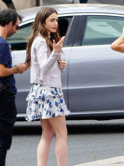 Lily Collins Biker Jacket