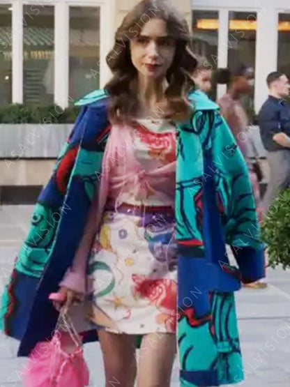 Lily Collins Blue Trench Coat