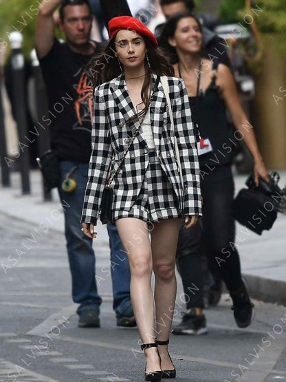 Lily Collins Checked Blazer