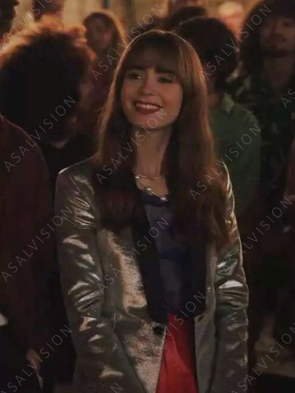 Lily Collins Emily Cooper S03 Silver Sequin Blazer
