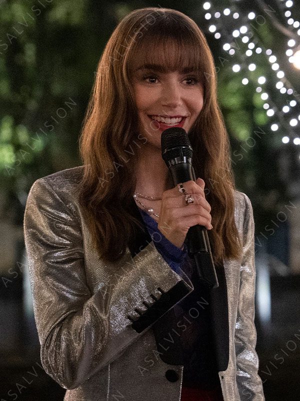 Lily Collins Emily In Paris Emily Cooper S03 Silver Sequin Blazer