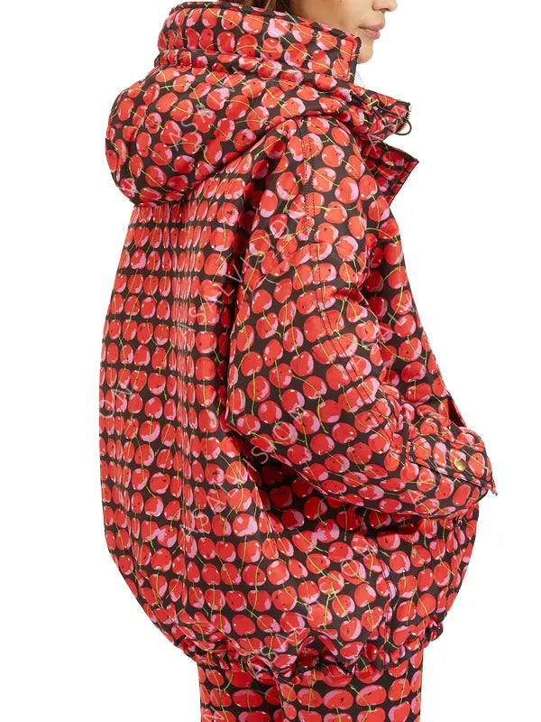 Lily Collins Emily In Paris S03 Emily Cooper Cherry Printed Hooded Jacket